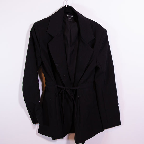 Athleta Women's Endless Cinch Waist Tie Front Blazer Jacket Solid Black 10