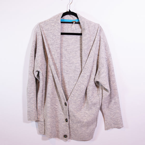 Free People Women's Eucalyptus Long Wool Blend Knit Stretch Cardigan Sweater M