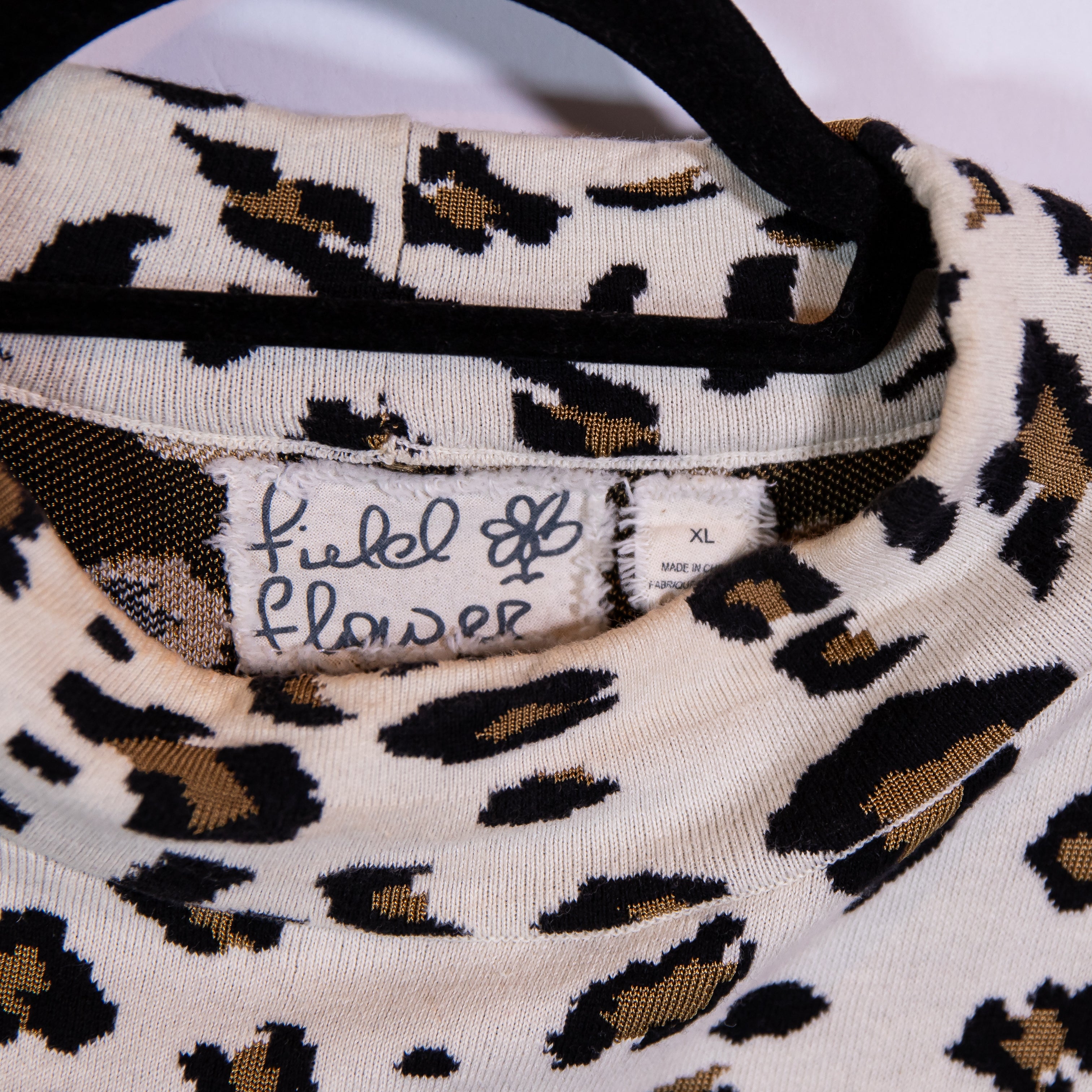 Field Flower Anthropologie Cheetah Leopard Animal Print Pattern Mock Sweater XL