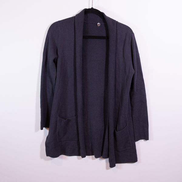 Margaret O'Leary Cotton Knit Stretch Open Front Cardigan Sweater Navy Blue Small