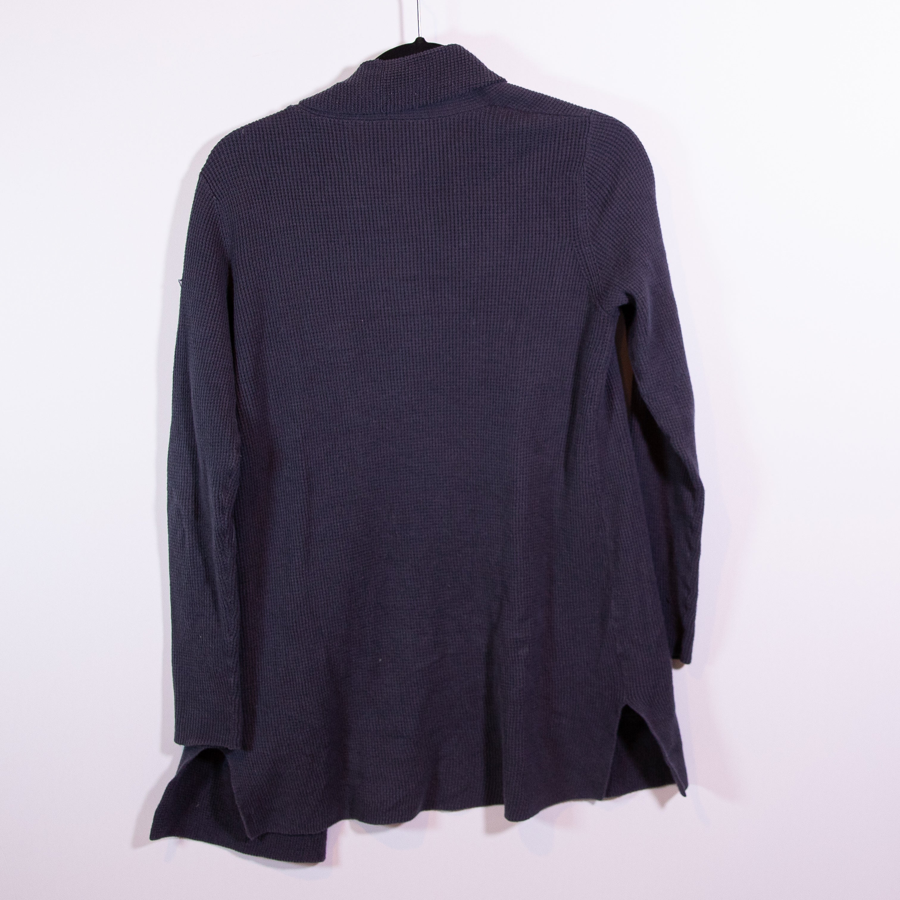 Margaret O'Leary Cotton Knit Stretch Open Front Cardigan Sweater Navy Blue Small