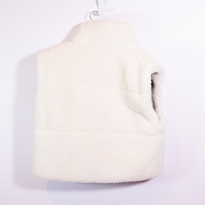 Apparis Alex Shearling Fuzzy Teddy Sherpa Full Zip Sleeveless Vest Jacket Ivory