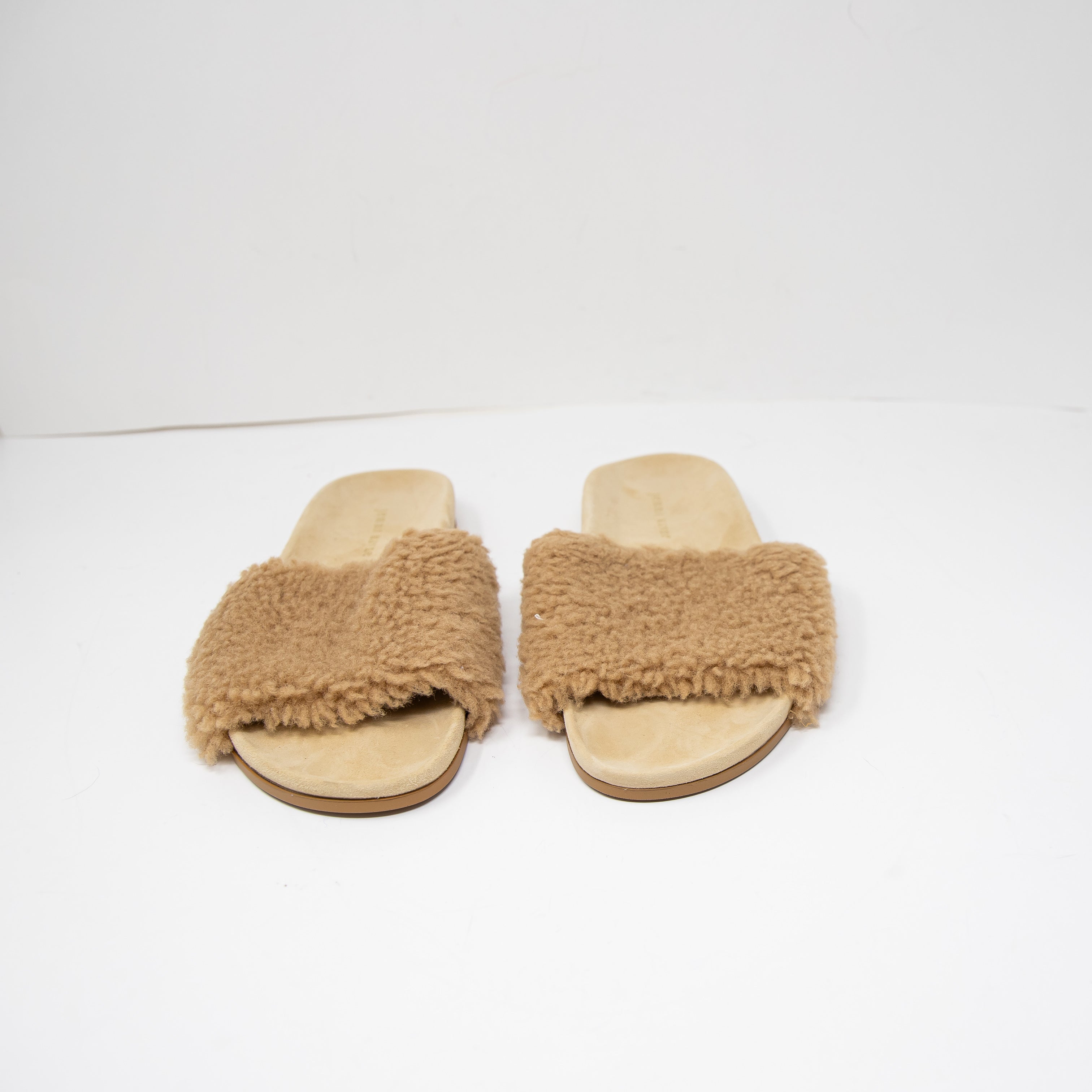 NEW Jenni Kayne Genuine Shearling Suede Open Toe Slip On Slide Sandals Shoes 9