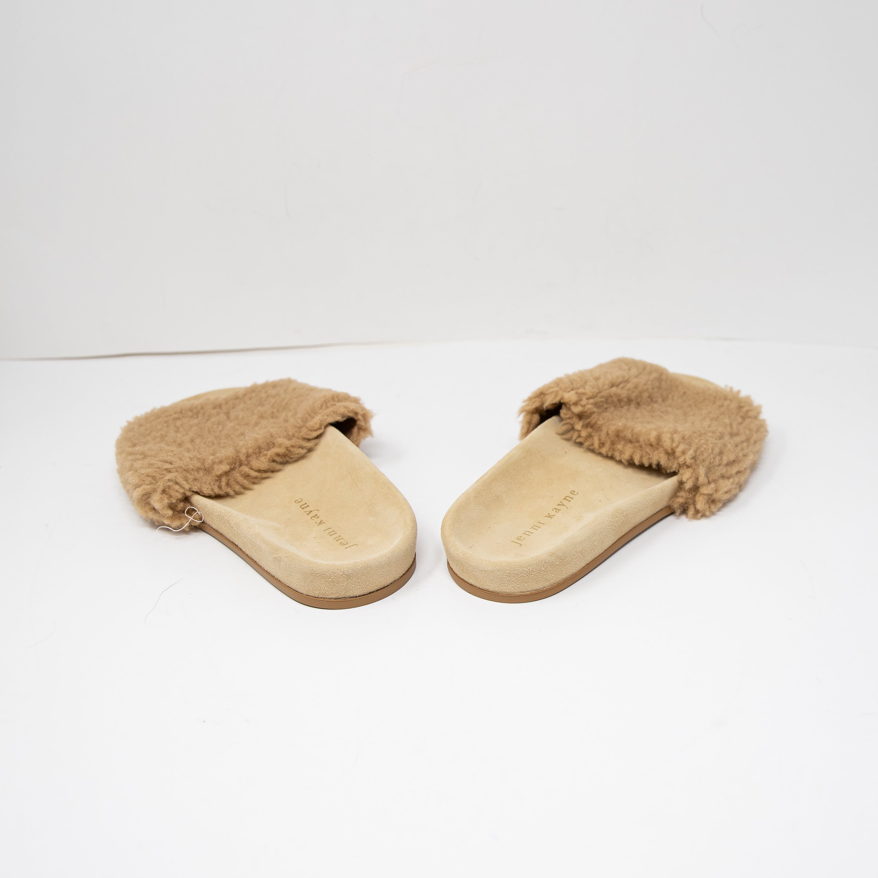 NEW Jenni Kayne Genuine Shearling Suede Open Toe Slip On Slide Sandals Shoes 9