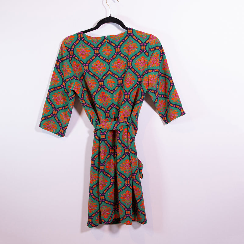 Boden Aztec Floral Flower Print Pattern Belted Quarter Sleeve Sheath Dress 8R