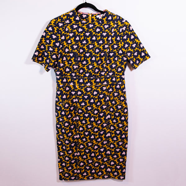 Boden Louise Textured Tuscan Sun Print Pattern Short Sleeve Sheath Dress 10R