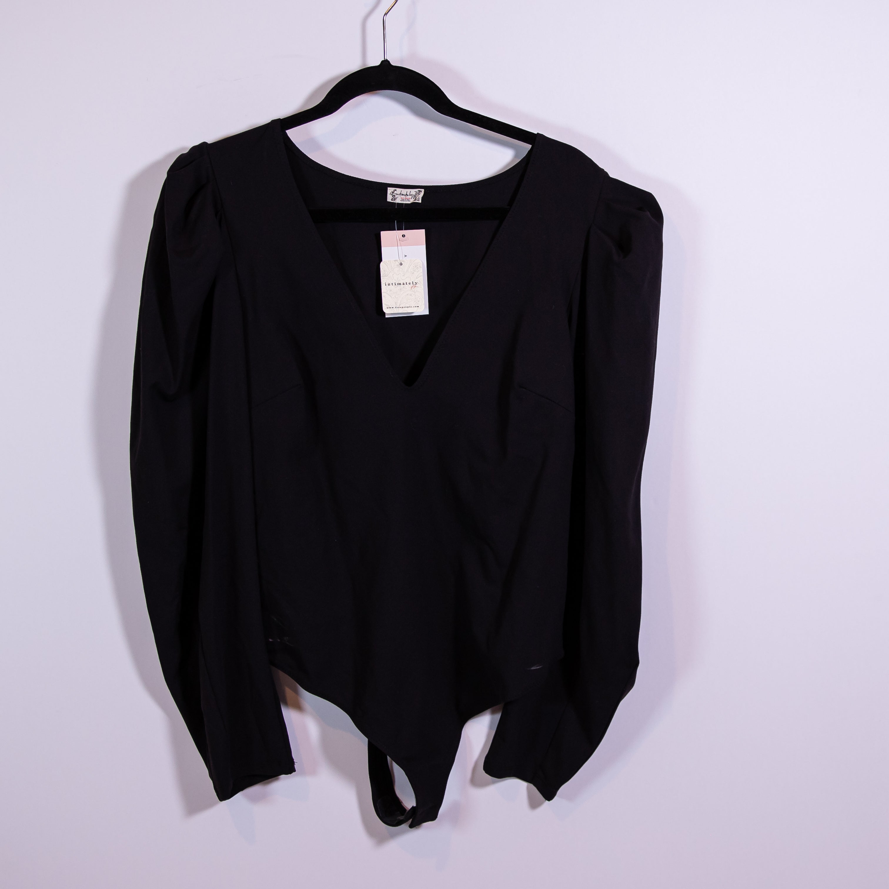 NEW Free People Intimately Va Va Voop Long Sleeve Bodysuit Blouse Top Black XL