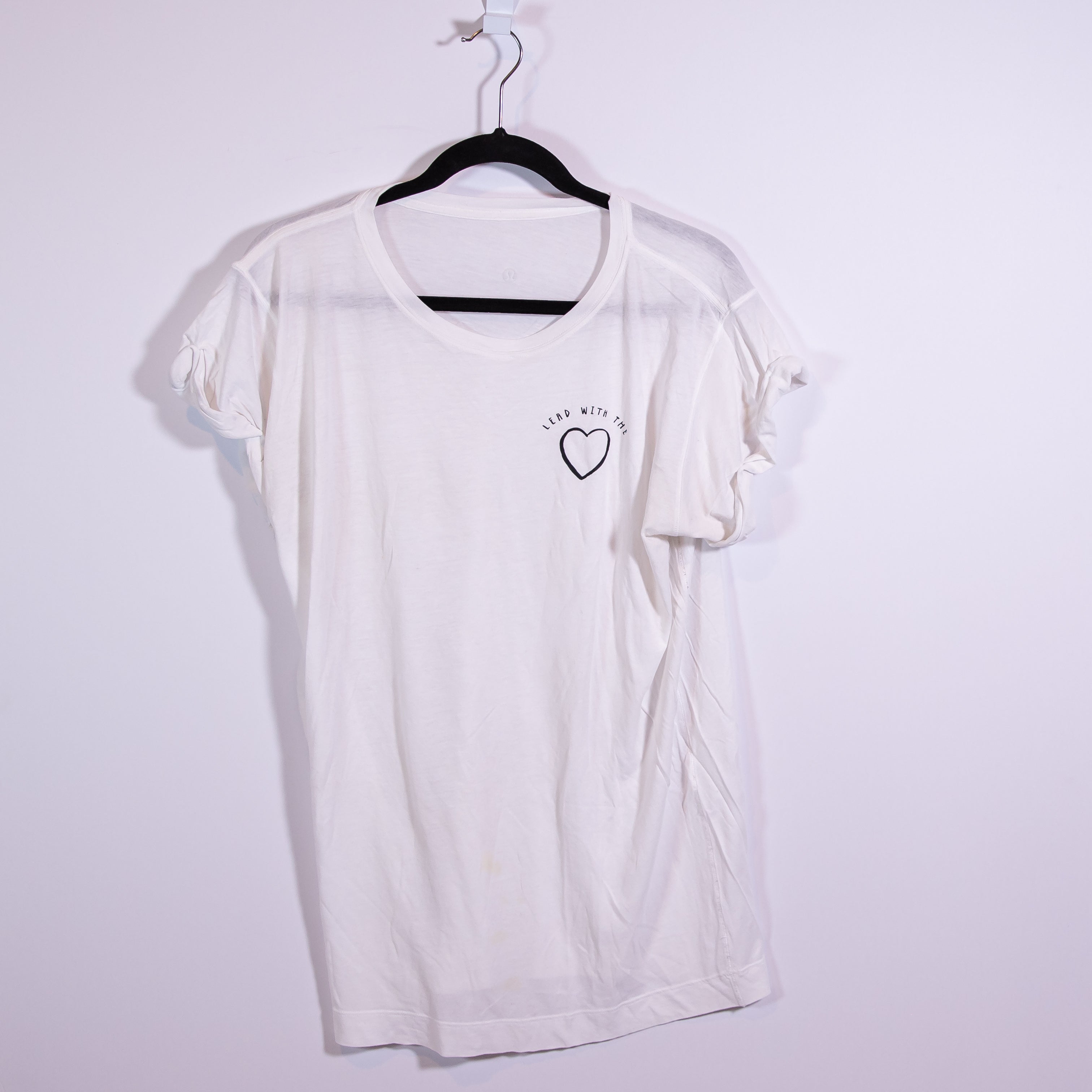 Lululemon Women's Lead With The Heart Graphic Print Crew Neck Tee Shirt White L