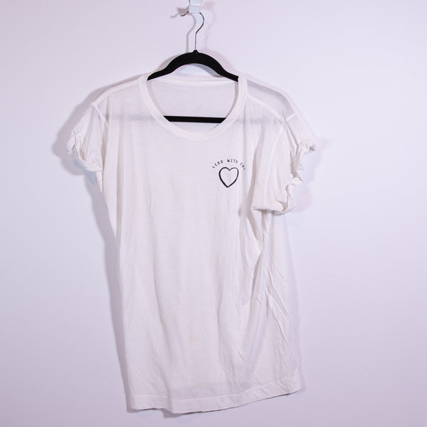 Lululemon Women's Lead With The Heart Graphic Print Crew Neck Tee Shirt White L