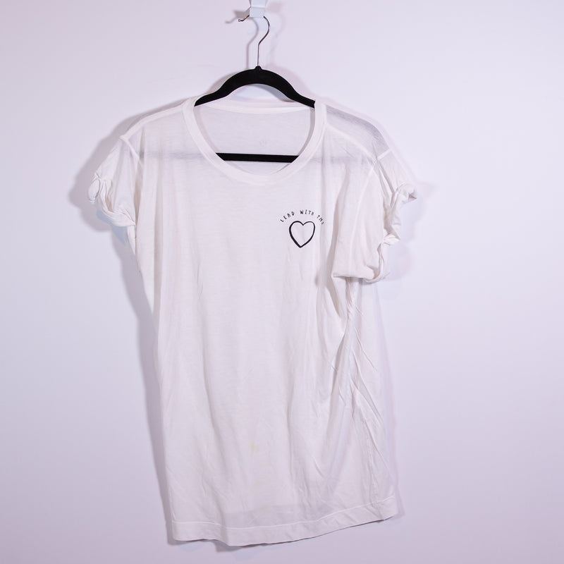 Lululemon Women's Lead With The Heart Graphic Print Crew Neck Tee Shirt White L