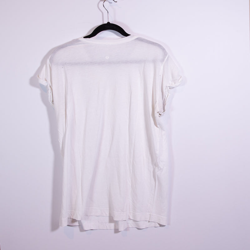 Lululemon Women's Lead With The Heart Graphic Print Crew Neck Tee Shirt White L