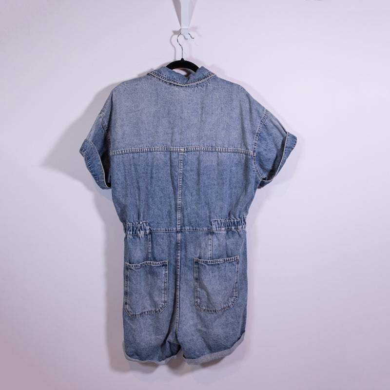 Free People We The Free Marci Cuffed Shortall Cotton Denim Jean Romper Marrakesh