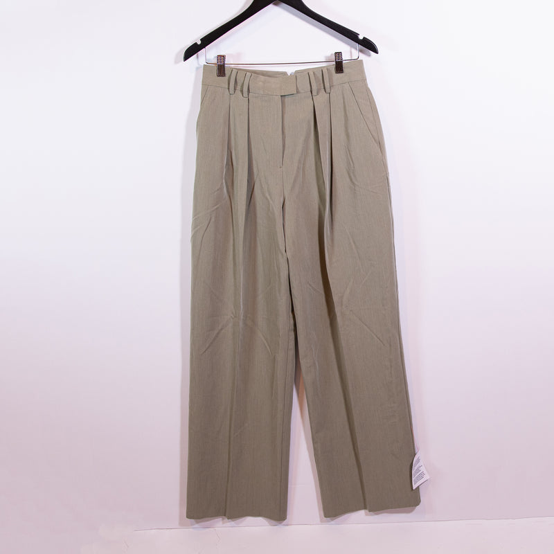 NEW ASOS Design High Waisted Pleated Straight Leg Trouser Pants Green 6