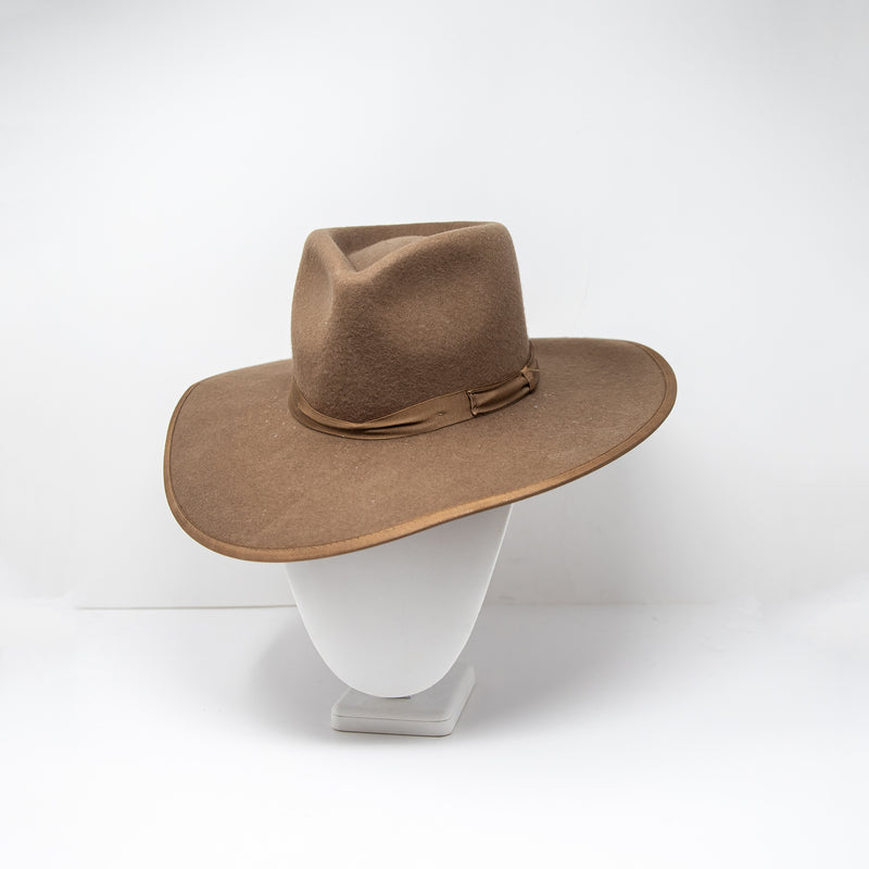 Brixton Wool Felt Ribbon Trim Wide Brim Floppy Western Hat Brown Tan Neutral XS