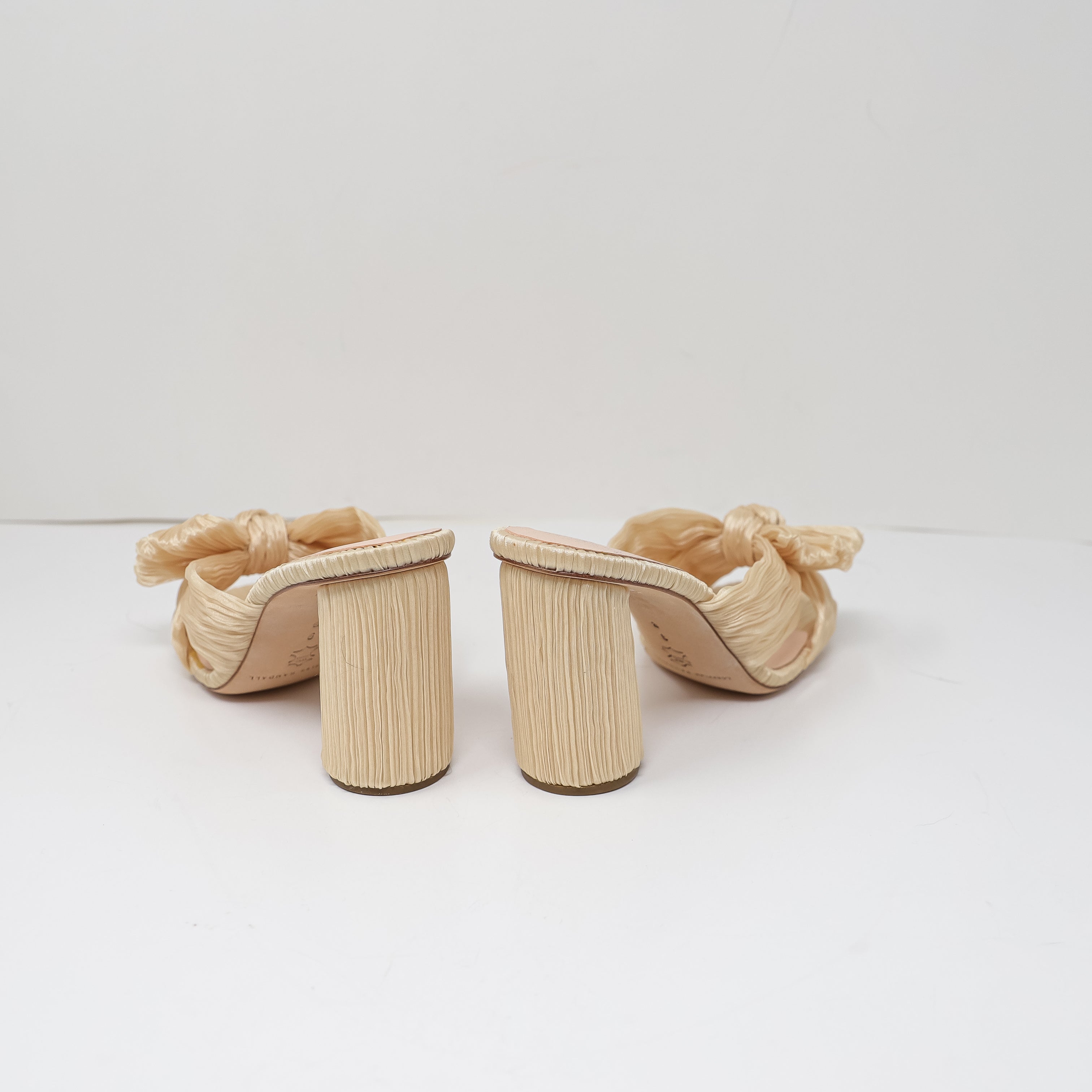NEW Loeffler Randall Penny Pleated Bow Open Toe Slip On High Heels Shoes Cream 9
