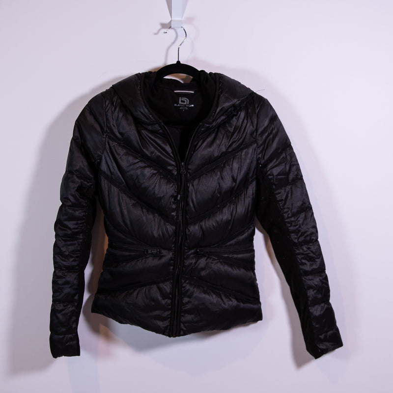 Blanc Noir Women's Feather Down Fill Quilted Full Zip Hooded Jacket Black Small