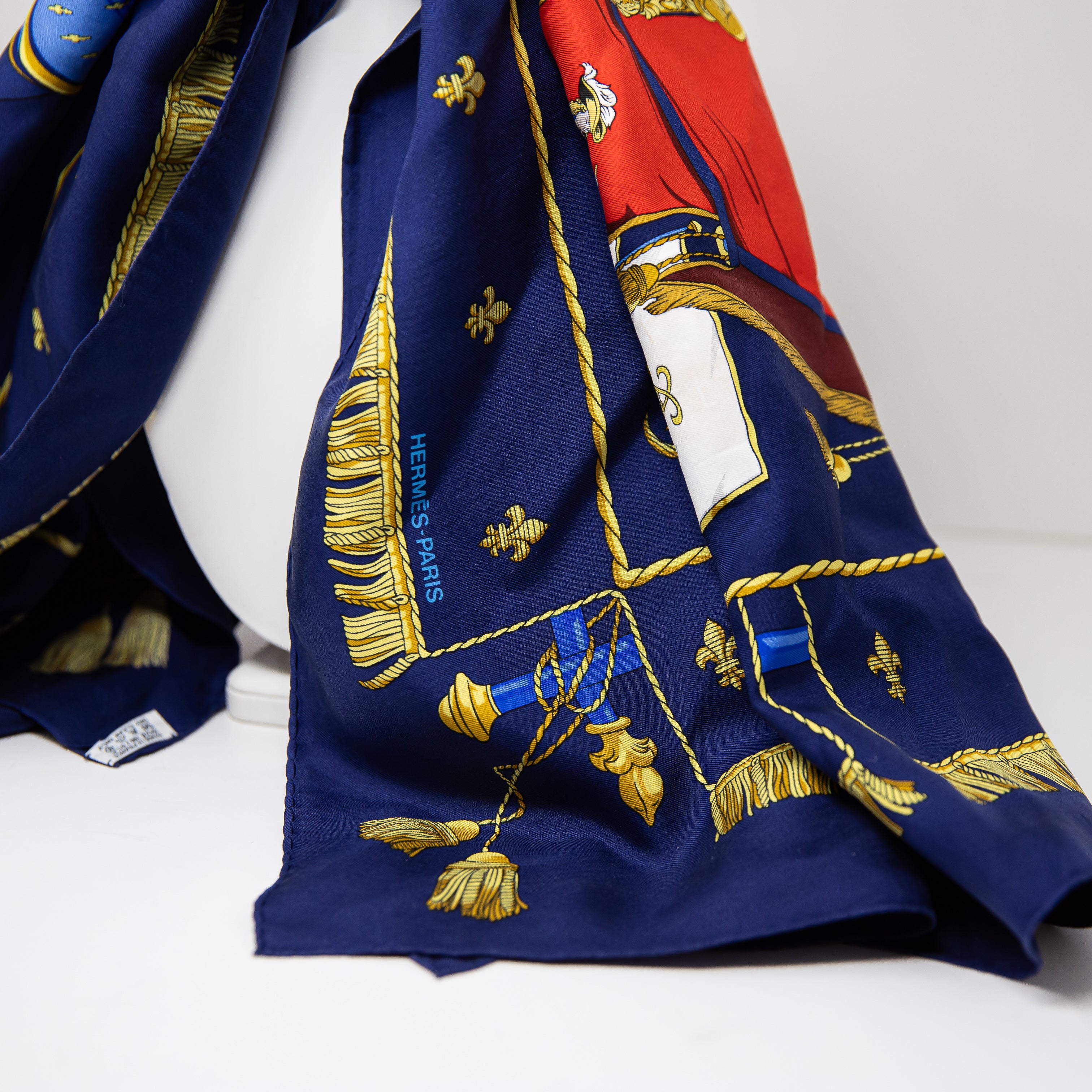 Hermes La Reale La Galere Silk Chiffon Print Pattern Square Scarf Shawl Blue Red