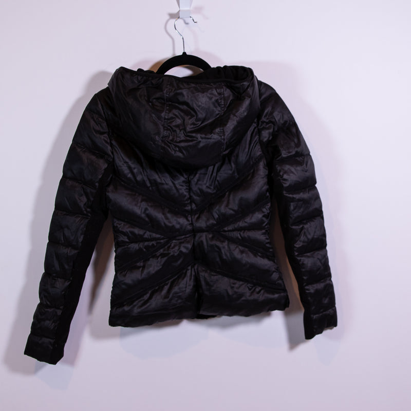 Blanc Noir Women's Feather Down Fill Quilted Full Zip Hooded Jacket Black Small