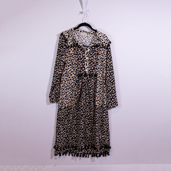 Never Fully Dressed Edna Animal Print Pattern Tassel Long Maxi Dress Medium