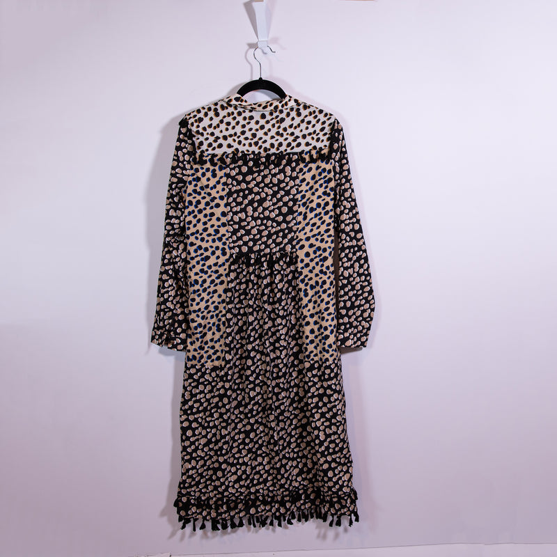 Never Fully Dressed Edna Animal Print Pattern Tassel Long Maxi Dress Medium