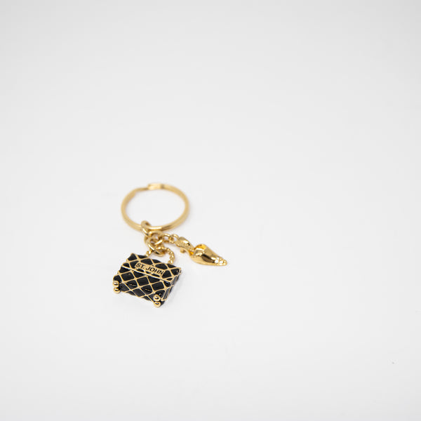 St. John Enamel Black Gold Plated Purse Tote Bag Shoe Key Charm Ring