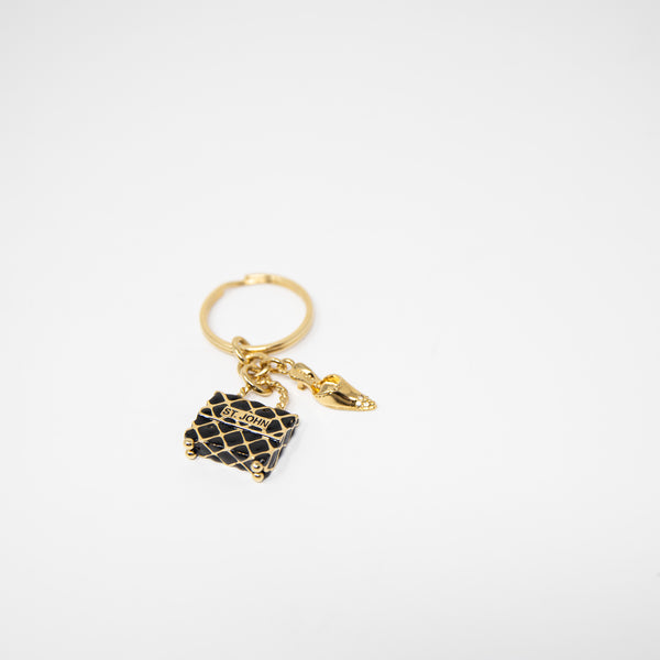 St. John Enamel Black Gold Plated Purse Tote Bag Shoe Key Charm Ring