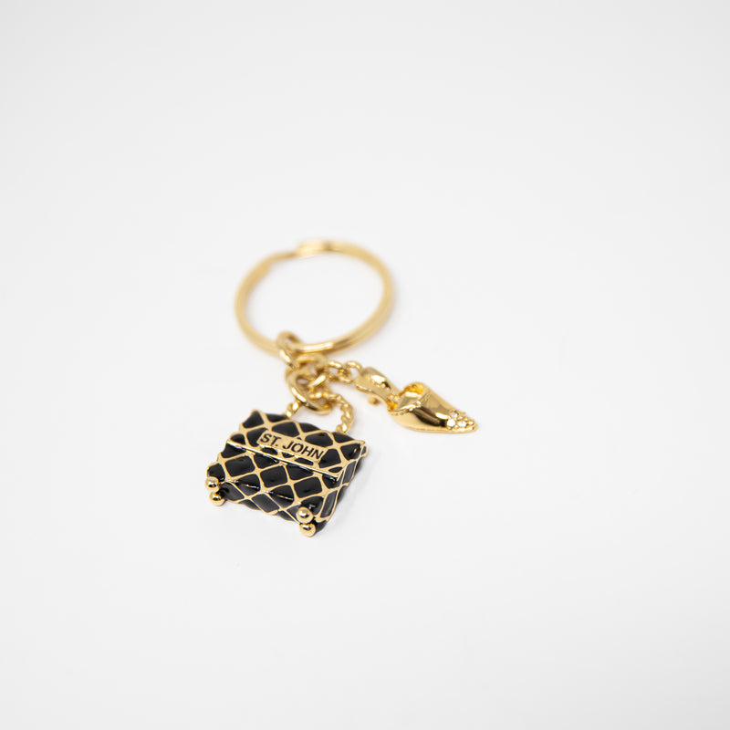 St. John Enamel Black Gold Plated Purse Tote Bag Shoe Key Charm Ring
