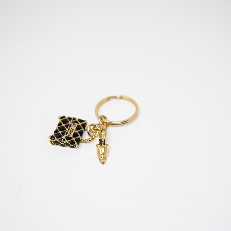 St. John Enamel Black Gold Plated Purse Tote Bag Shoe Key Charm Ring