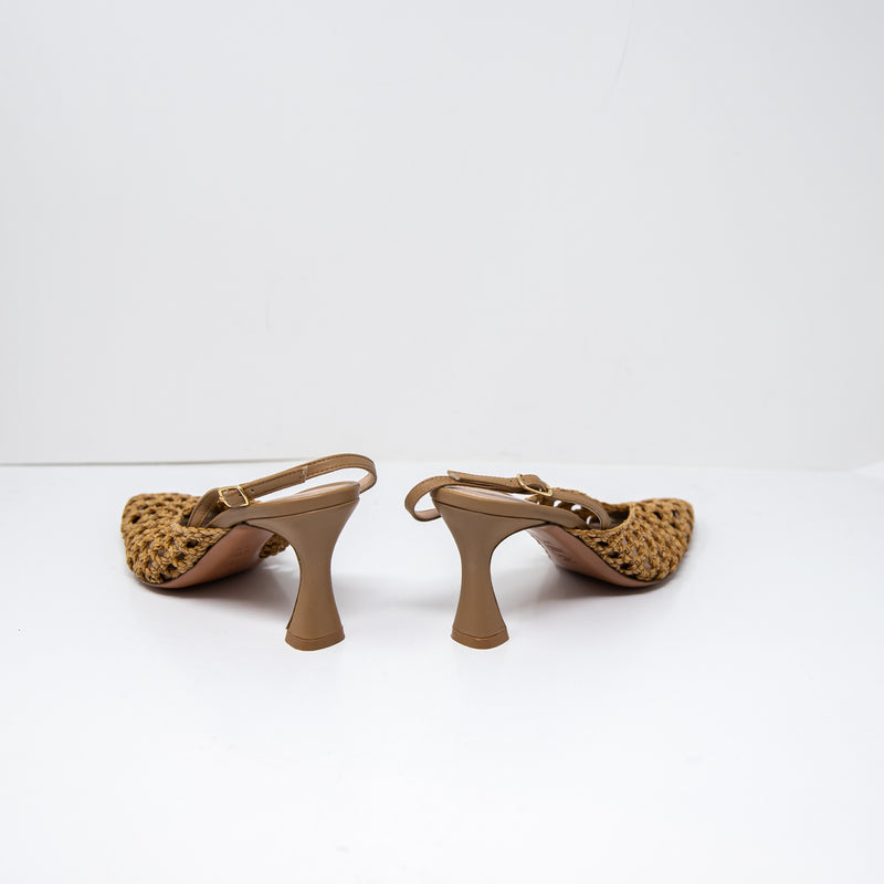 L'idea By Lori Eli Woven Crochet Genuine Leather Pointed Toe Slingback Heels 7