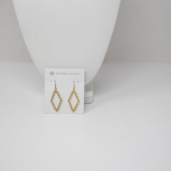 NEW Kendra Scott Kinsley 14k Gold Plated Open Diamond Shape Frame Earrings CZ