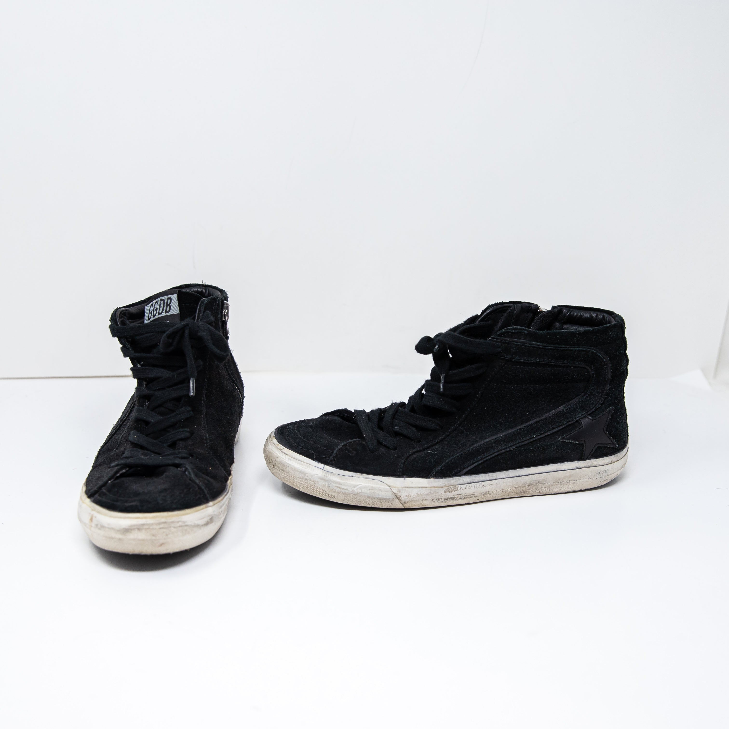 Golden Goose Women's Genuine Suede Leather High Top Sneakers Shoes Black White