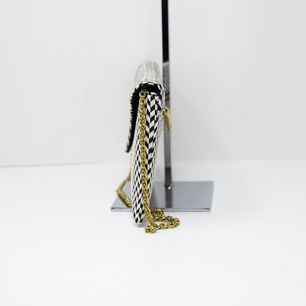 NEW J. Crew Handbags Black White Woven Raffia Envelope Clutch Purse Bag Black