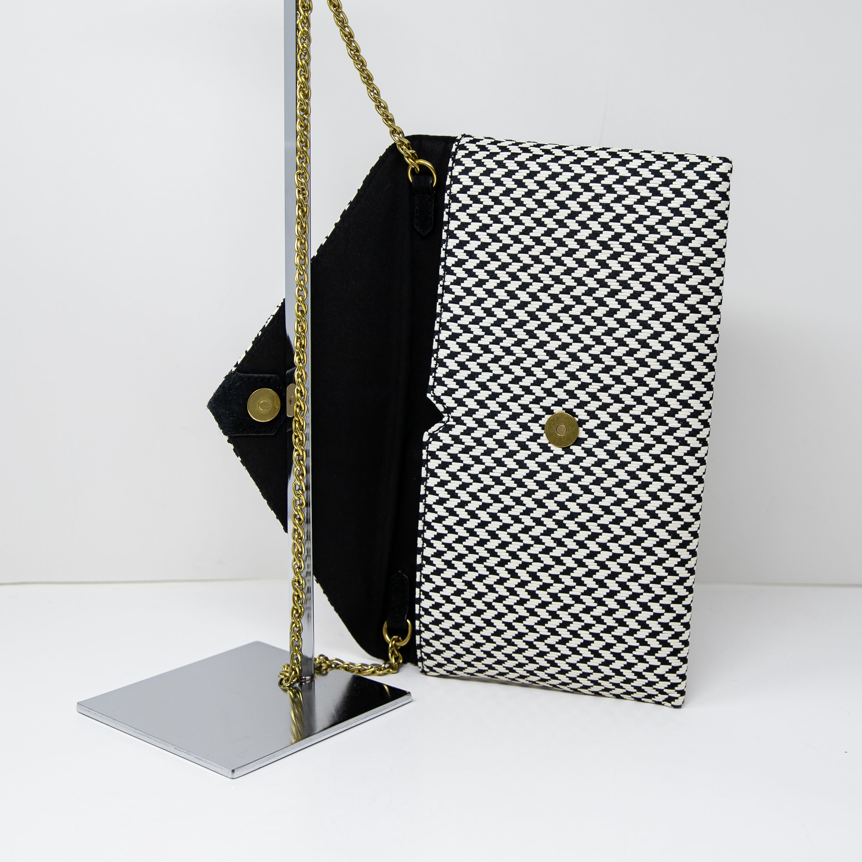 NEW J. Crew Handbags Black White Woven Raffia Envelope Clutch Purse Bag Black