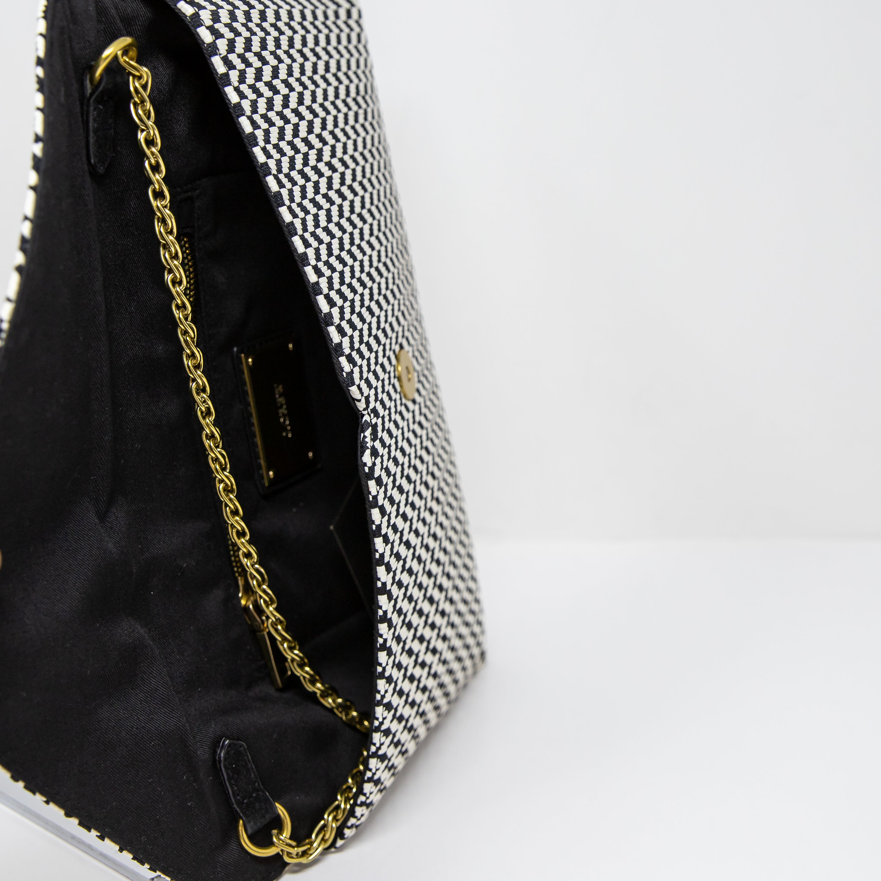 NEW J. Crew Handbags Black White Woven Raffia Envelope Clutch Purse Bag Black