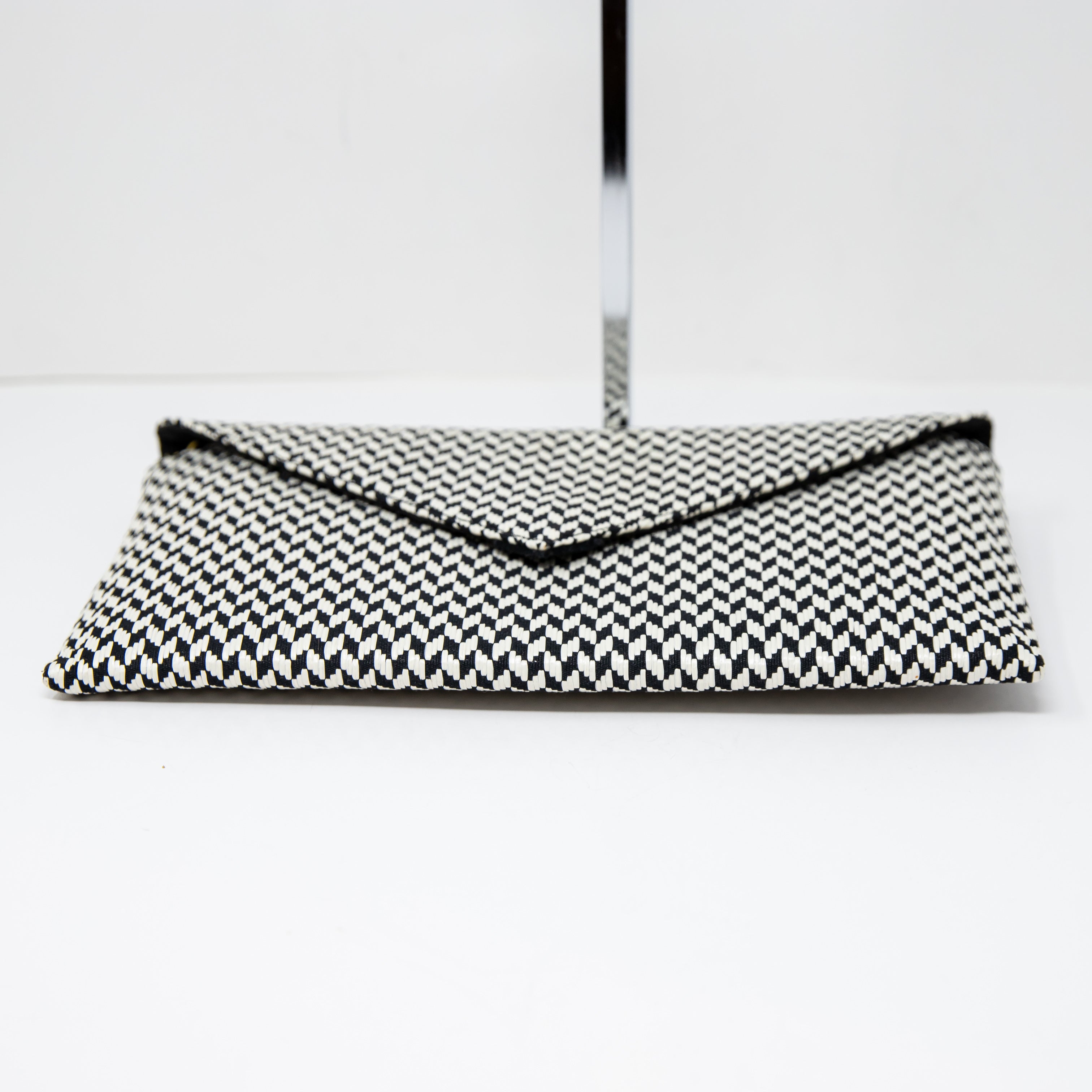 NEW J. Crew Handbags Black White Woven Raffia Envelope Clutch Purse Bag Black