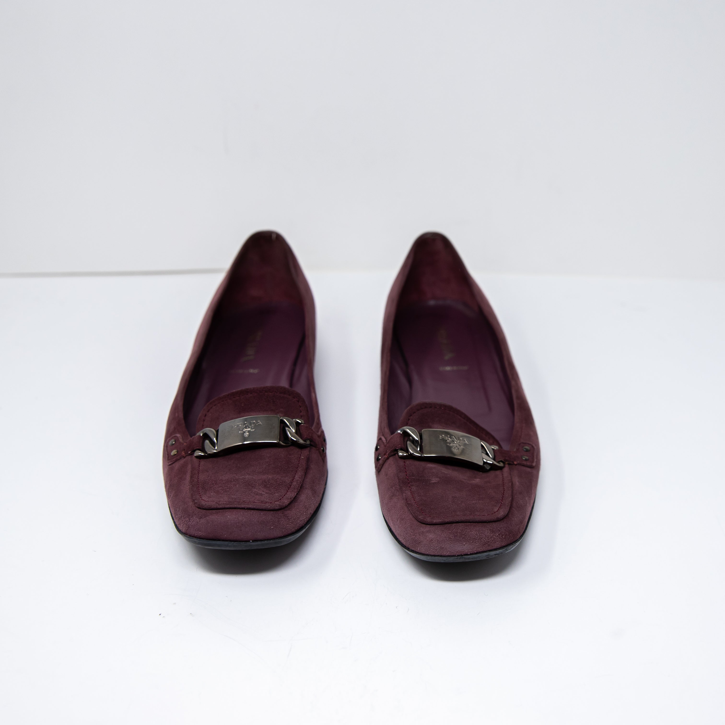Prada Women's Genuine Leather Suede Calzature Donna Driving Flats Shoes Eggplant