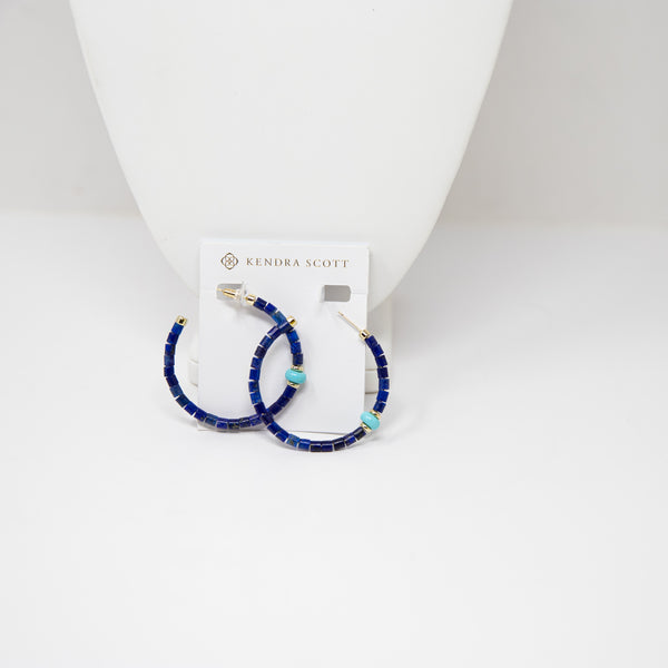 Kendra Scott Insley 14k Yellow Gold Plated Blue Lapis Beaded Stone Hoop Earrings