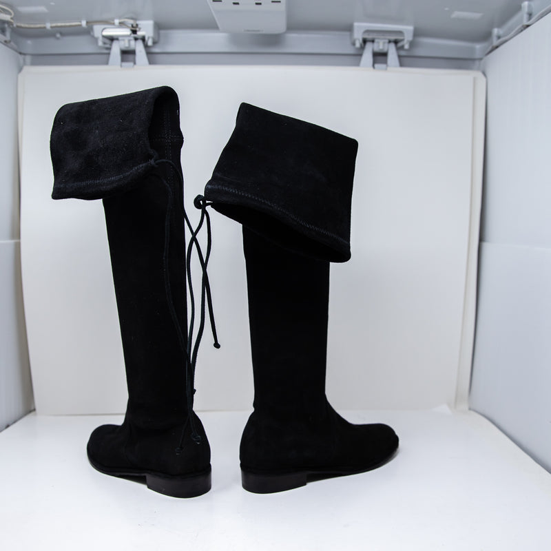 Stuart Weitzman Lowland Over The Knee Genuine Suede Flat Boots Shoes Black 4.5