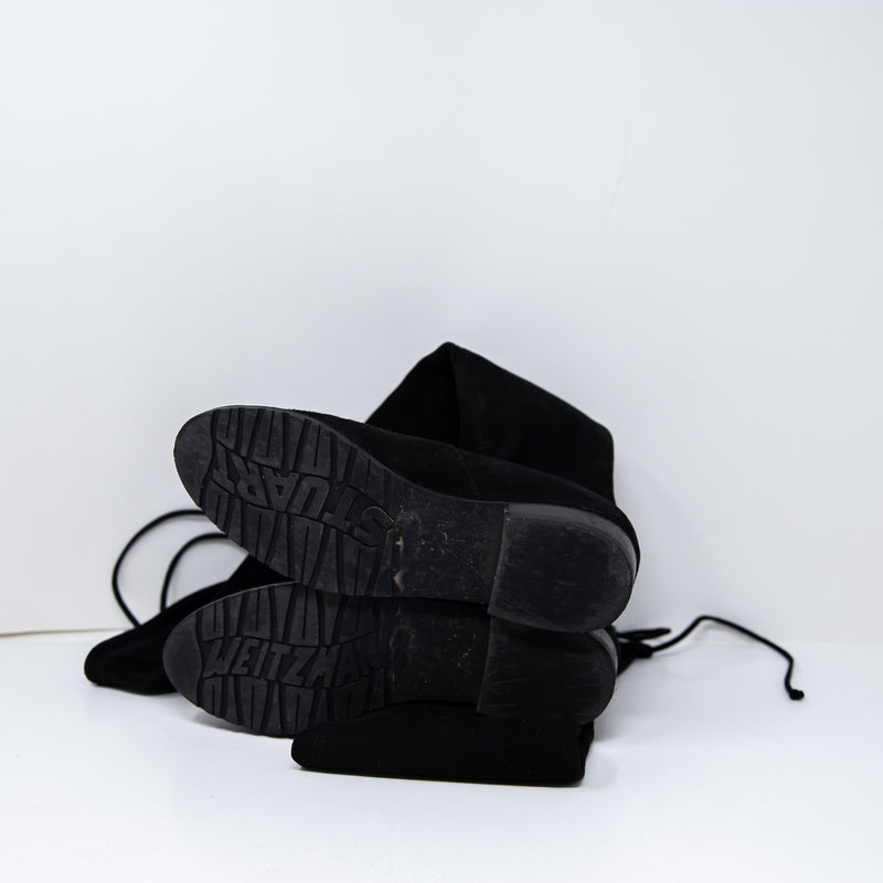 Stuart Weitzman Lowland Over The Knee Genuine Suede Flat Boots Shoes Black 4.5