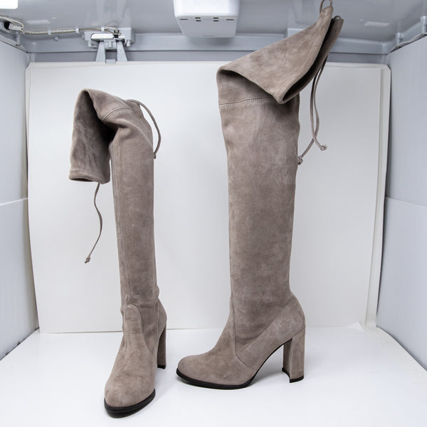 Stuart Weitzman Highstreet Genuine Suede High Heel Over The Knee Boots Shoe Gray