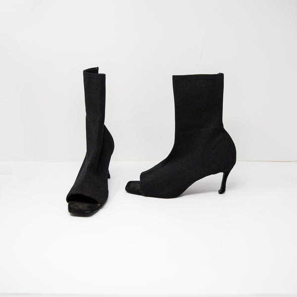 Zara Trafaluc Knit Stretch Sock Peep Toe High Heel Ankle Booties Shoes Black 9