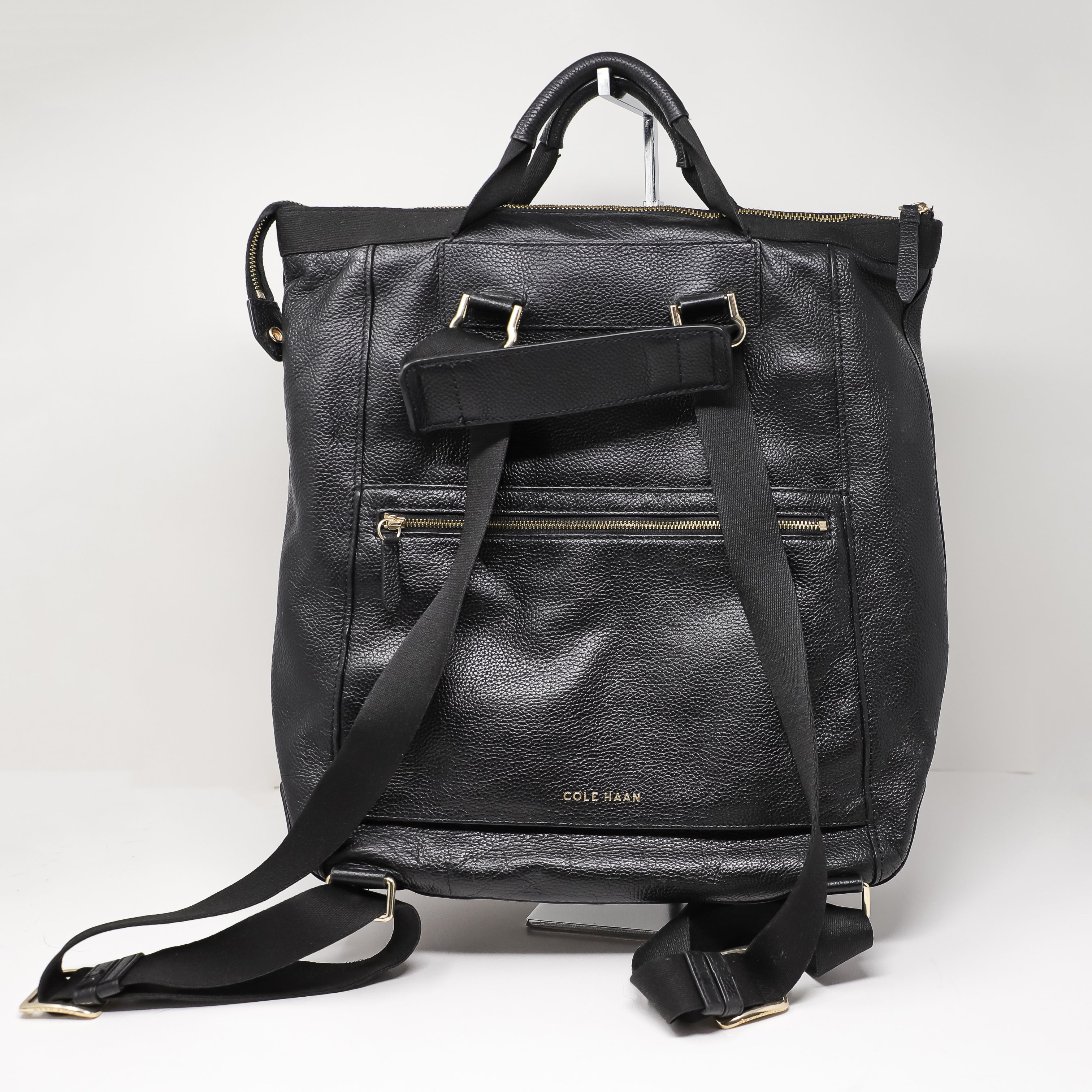 Cole Haan Grand Ambition Convertible Genuine Leather Travel Work Backpack Black