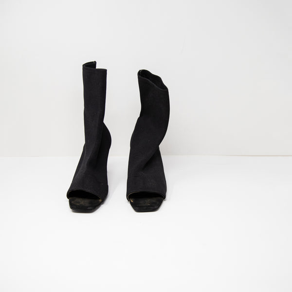 Zara Trafaluc Knit Stretch Sock Peep Toe High Heel Ankle Booties Shoes Black 9