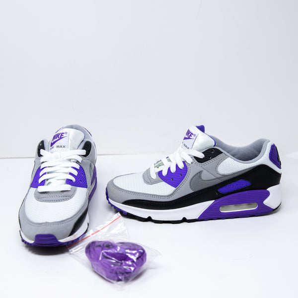 NEW Nike Women's Air Max 90 White Particle Grey Hyper Grape Black Sneakers Shoes