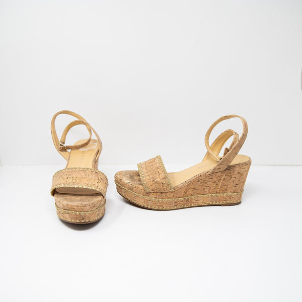 Jack Rogers Flagler Ankle-Strap Whipstitch Platform Wedge Sandals Metallic Cork