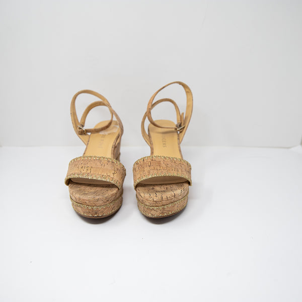 Jack Rogers Flagler Ankle-Strap Whipstitch Platform Wedge Sandals Metallic Cork