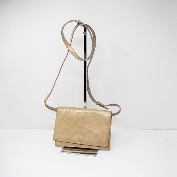 Allsaints Glitz Gold Leather Wallet Multi Pocket On A Strap Crossbody Purse