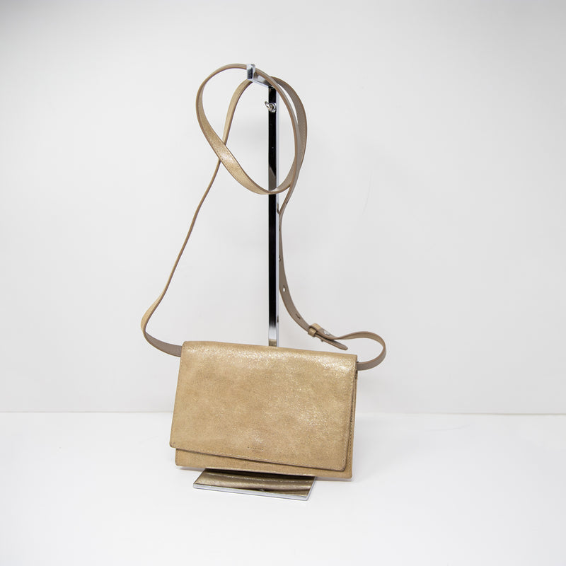 Allsaints Glitz Gold Leather Wallet Multi Pocket On A Strap Crossbody Purse
