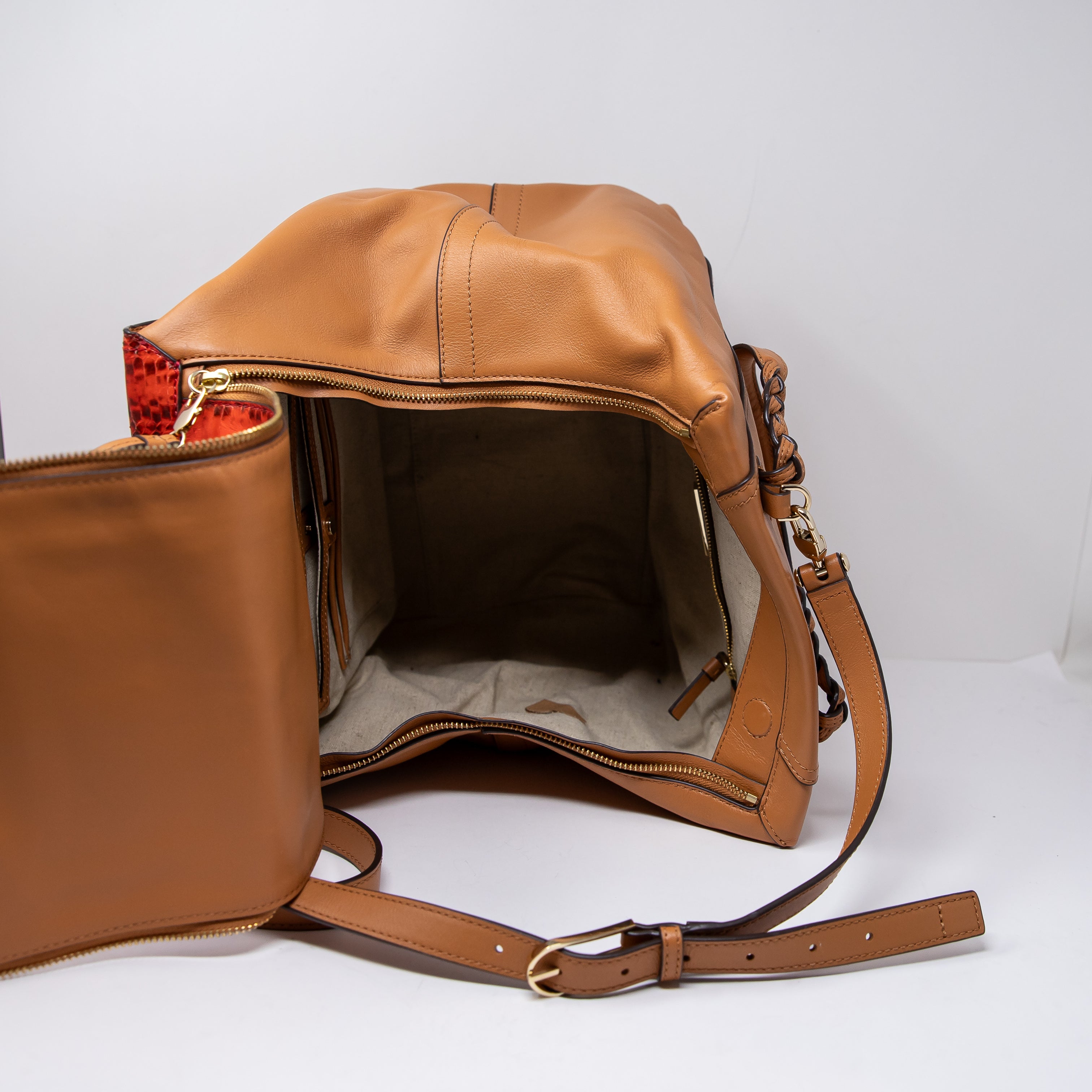 Tory Burch Half Moon Genuine Leather Snake Animal Print Pattern Satchel Purse