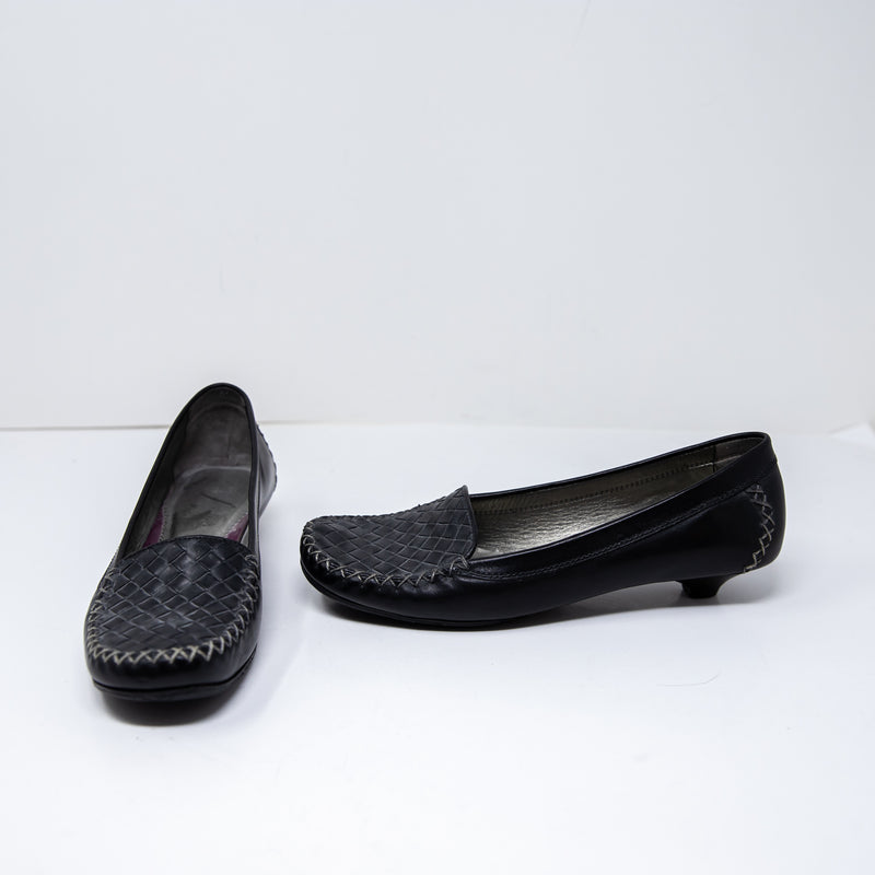 Bottega Veneta Women's Vintage Genuine Leather Woven Kitten Heel Shoes Black 6